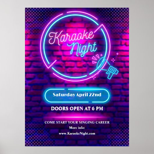 Aangepaste Neon Karaoke Nacht Middelgrote Maat Poster (Voorkant)