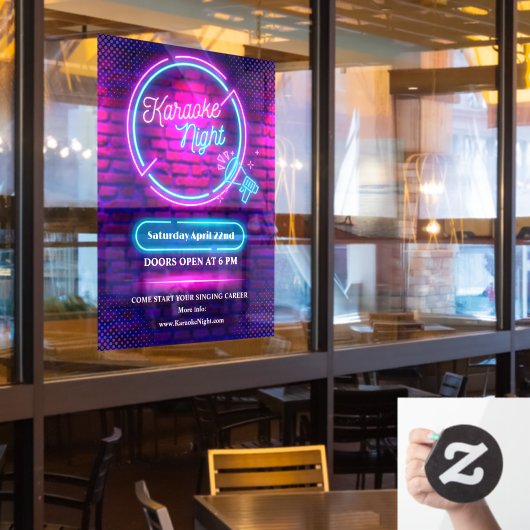 Aangepaste Neon Karaoke Nacht Middelgrote Maat Raamsticker (Restaurant Raam)