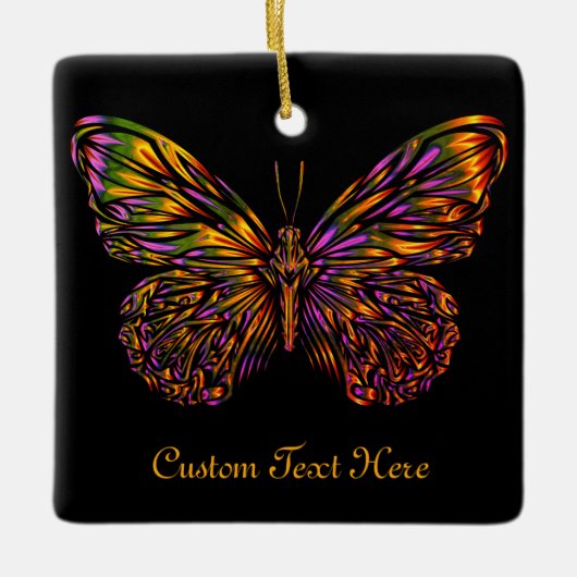 Aangepaste Neon Rainbow Butterfly Keramisch Ornament (Voorkant)
