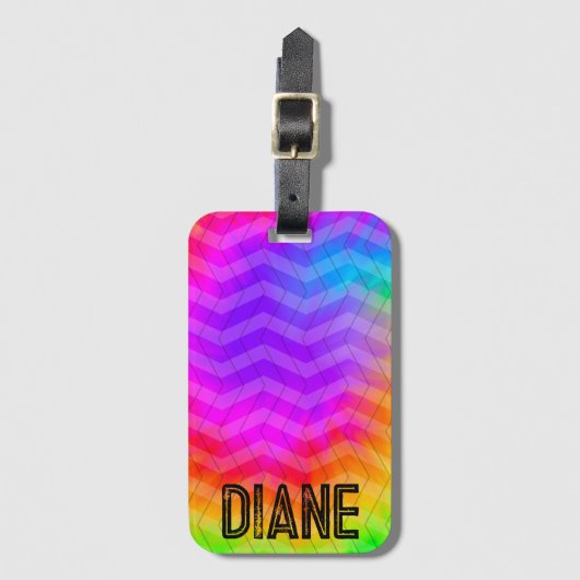 Aangepaste Neon Rainbow Herringbone Gift Bag Bagagelabel (Voorkant (verticaal))