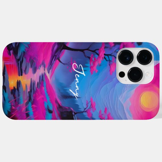 Aangepaste neon schilderij landschap magenta cyaan Case-Mate iPhone case (Achterkant (horizontaal))