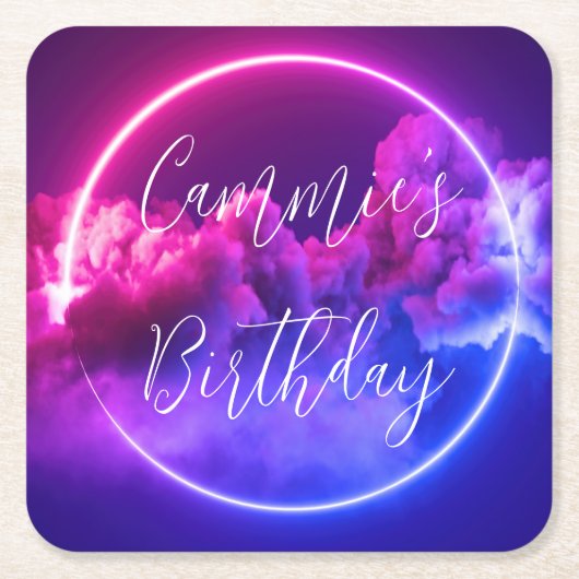 Aangepaste Neon Sign Pink & Paarse wolken Kartonnen Onderzetters (Voorkant)