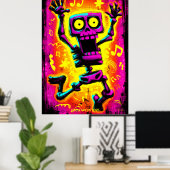 Aangepaste Neon Skeleton Retro Halloween Ontwerp Poster (Thuiskantoor)