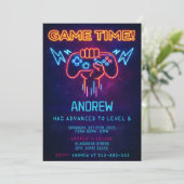 Aangepaste neon videogame verjaardagsuitnodiging v kaart (Staand voorkant)