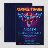 Aangepaste neon videogame verjaardagsuitnodiging v kaart (Voorkant / Achterkant)