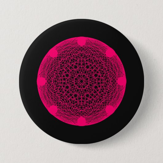 Aangepaste Neon Web Mandala Button – Roze op Zwart (Voorkant)