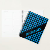Aangepaste neonblauwe geruite patroon planner (Display)