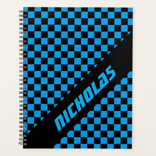 Aangepaste neonblauwe geruite patroon planner (Voorkant)