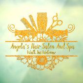 Aangepaste nep gouden glitter kapsalon en spa raamsticker (Vel 3)