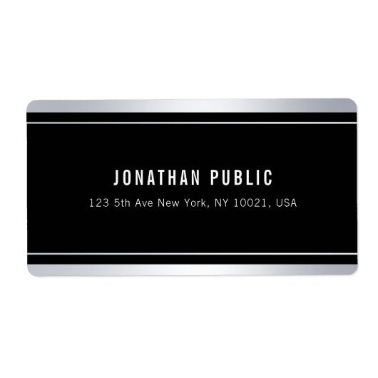 Aangepaste nep zilver zwart moderne elegante verze etiket (Voorkant)
