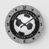 Aangepaste nep zilveren glitter voetbal ronde klok (Voorkant)
