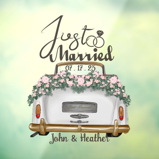 Aangepaste net getrouwde bruiloft raamsticker (Vel 3)