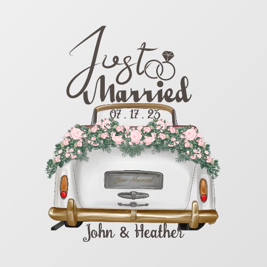 Aangepaste net getrouwde bruiloft raamsticker (Vel)