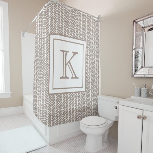 Aangepaste neutrale aardachtige Taupe zigzag Art S Douchegordijn (In situ)