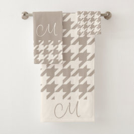 Aangepaste Neutrale Ivoor Taupe Houndstooth Patroo Bad Handdoek