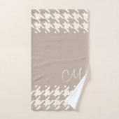Aangepaste Neutrale Ivoor Taupe Houndstooth Patroo Bad Handdoek (Handdoek)
