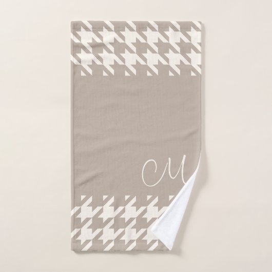 Aangepaste Neutrale Ivoor Taupe Houndstooth Patroo Bad Handdoek (Handdoek)