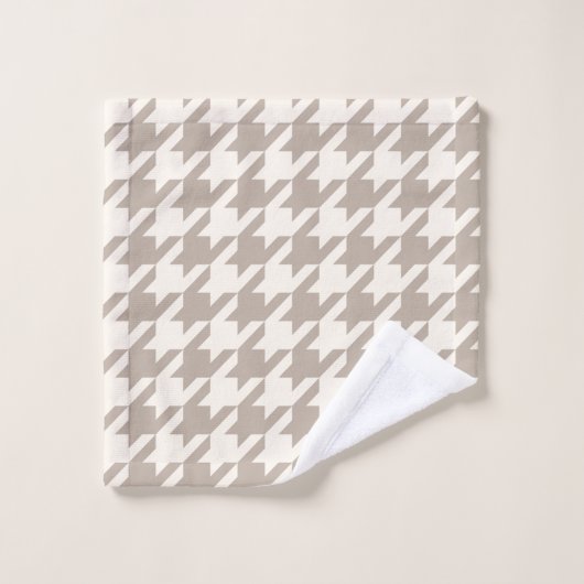 Aangepaste Neutrale Ivoor Taupe Houndstooth Patroo Bad Handdoek (Wasdoekje)