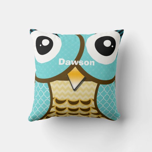 Aangepaste New Baby Boy's Room Cute Aqua Owl Kussen (Achterkant)