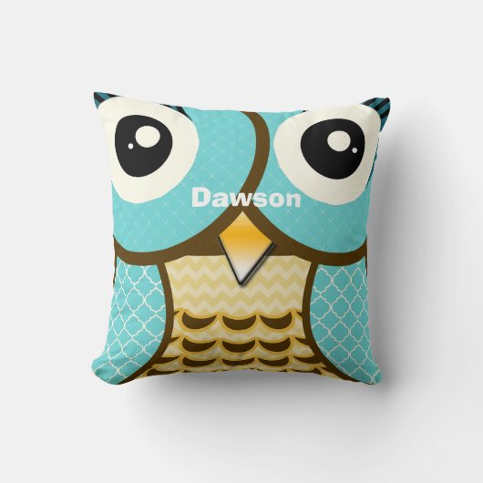 Aangepaste New Baby Boy's Room Cute Aqua Owl Kussen (Voorkant)