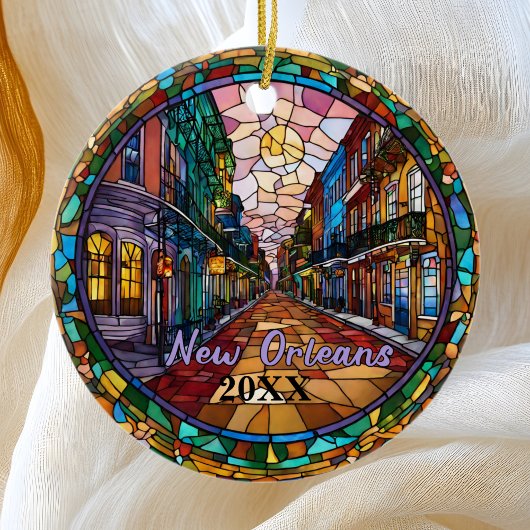 Aangepaste New Orleans Bourbon Street gedateerd Keramisch Ornament