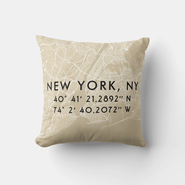 Aangepaste New York City Map | Tan en zwart Kussen (Voorkant)