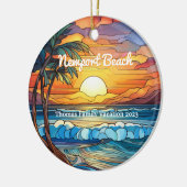 Aangepaste Newport Beach Faux Glas in lood Keramisch Ornament (Links)