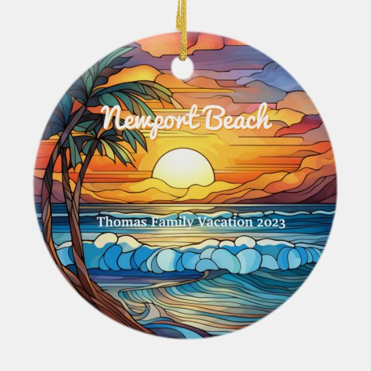 Aangepaste Newport Beach Faux Glas in lood Keramisch Ornament (Achterkant)