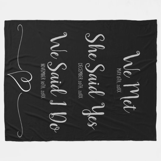 Aangepaste Nieuw Huwelijk Trouwdatum Zwart en Grij Fleece Deken (Voorkant (Horizontaal))