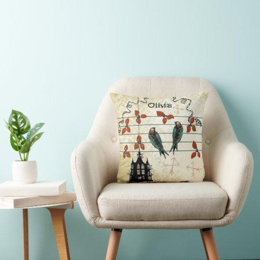 Aangepaste nieuwe baby Girl's Room Cute Birds Kussen (Stoel)