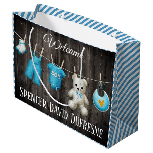Aangepaste nieuwe babyjongen groot cadeauzakje (Achterkant Gekanteld)