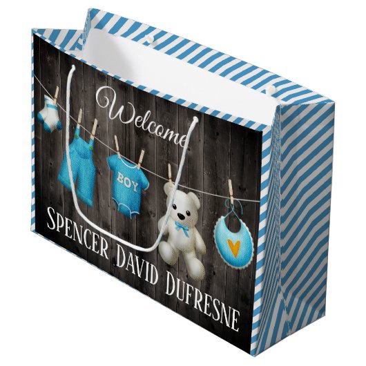 Aangepaste nieuwe babyjongen groot cadeauzakje (Voorkant Gekanteld)