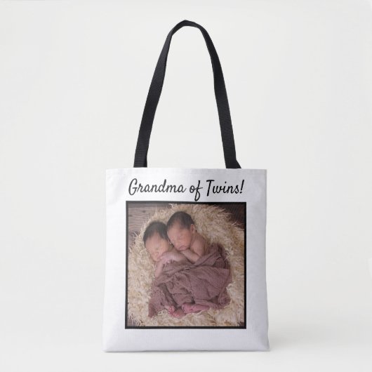 Aangepaste nieuwe babysfoto oma van tweeling tote bag (Voorkant)