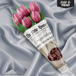 Aangepaste Nieuwe Huis Gift Housewarming Bloem Boe Inpakpapier Vel