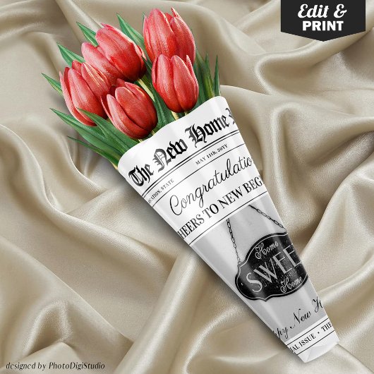 Aangepaste Nieuwe Huis Gift Housewarming Bloem Boe Inpakpapier Vel