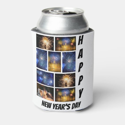 Aangepaste nieuwjaarsdag 9 Foto Collage Blikjeskoeler (Blikje Achterkant)