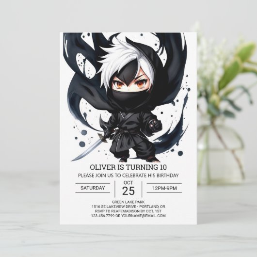 Aangepaste Ninja Avontuur Verjaardag Kaart (Staand voorkant)