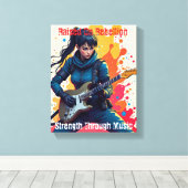 Aangepaste Ninja Girl Gitarist Art Inspirerend Canvas Afdruk (Insitu (Houten vloer))