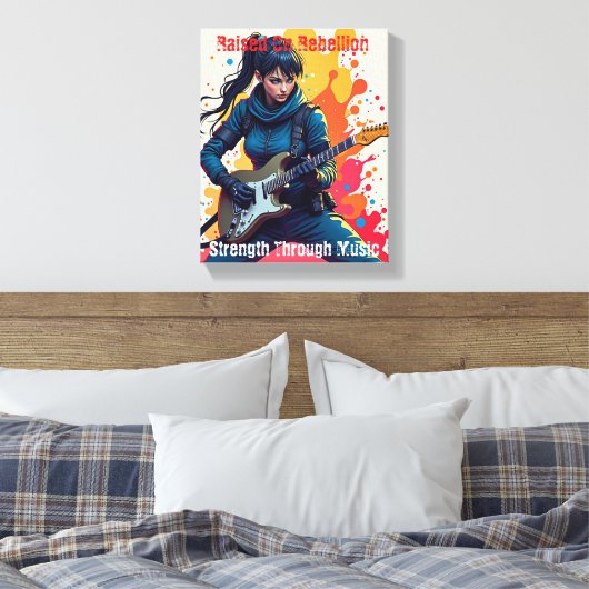 Aangepaste Ninja Girl Gitarist Art Inspirerend Canvas Afdruk (Insitu (Slaapkamer))