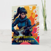 Aangepaste Ninja Girl Gitarist Art Inspirerend Folie Wenskaart (Voorkant)