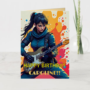 Aangepaste Ninja Girl Gitarist Art Inspirerend Folie Wenskaart