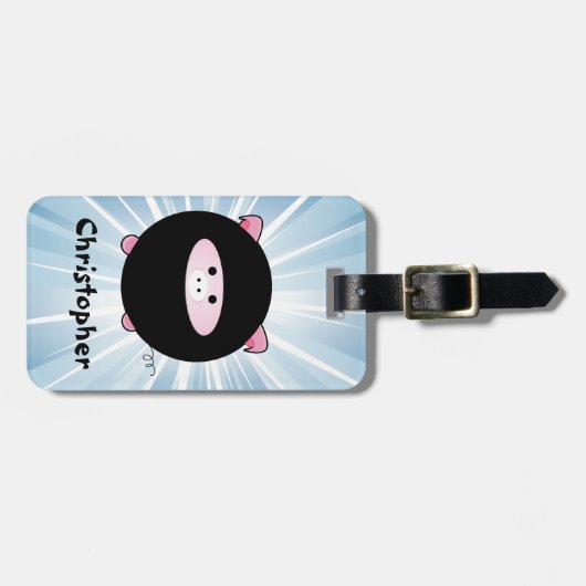 Aangepaste Ninja Varkens op Blauw Bagagelabel (Voorkant horizontaal)