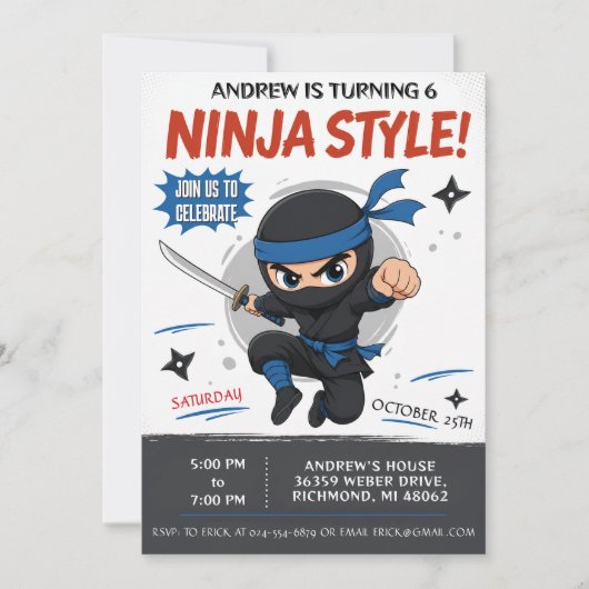 Aangepaste Ninja Verjaardagsuitnodiging Kaart (Voorkant)