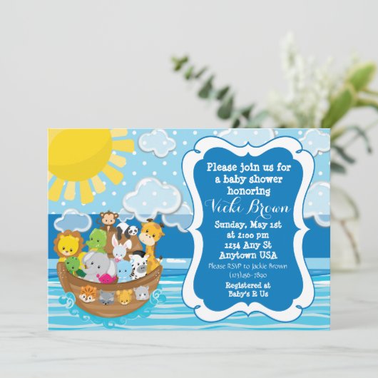 Aangepaste Noah's Ark Baby shower Uitnodiging (Staand voorkant)