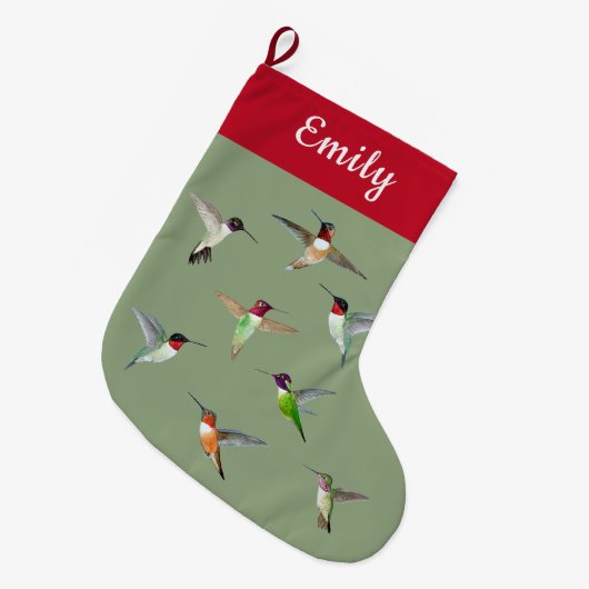 Aangepaste Noord-Amerikaanse Hummingvogels Grote K Grote Kerstsok (Voorkant (Hangend))