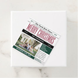 Aangepaste Noordpool krant Kerstfoto Bedankjes Labels