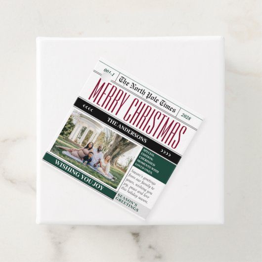 Aangepaste Noordpool krant Kerstfoto Bedankjes Labels (In situ)