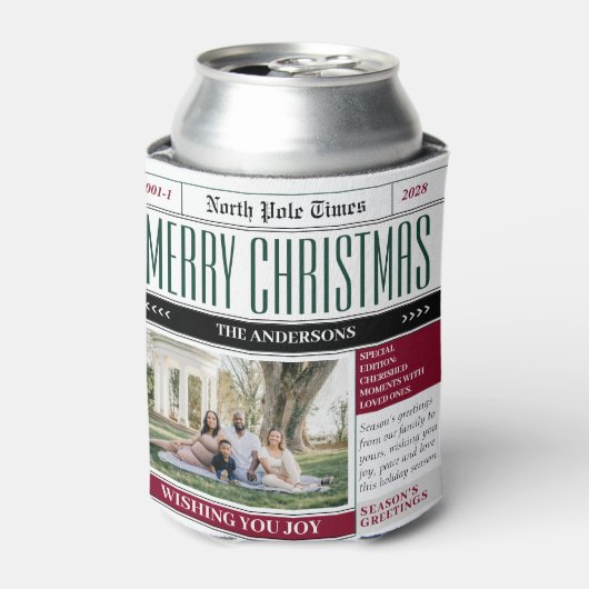 Aangepaste Noordpool krant Kerstfoto Blikjeskoeler (Blikje Voorkant)