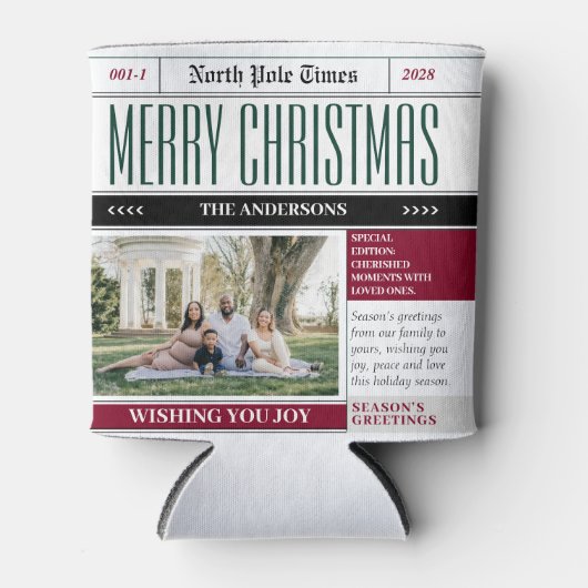 Aangepaste Noordpool krant Kerstfoto Blikjeskoeler (Voorkant)