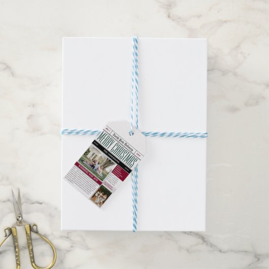 Aangepaste Noordpool krant Kerstfoto Cadeaulabel (Met Touw)